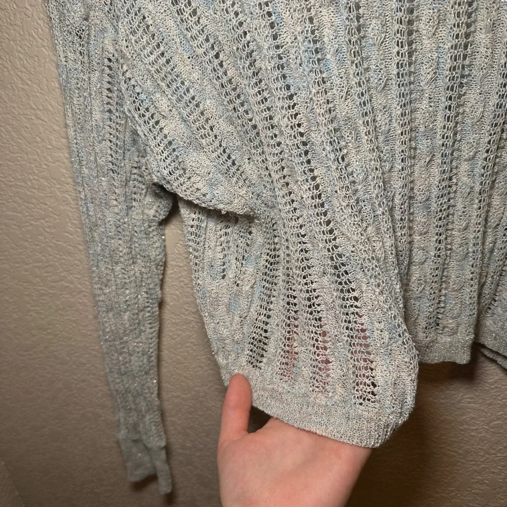 Natural Life Women XL Sweater Chunky Open Knit Sheer Shimmer Crop Festival Boho - Picture 2 of 6